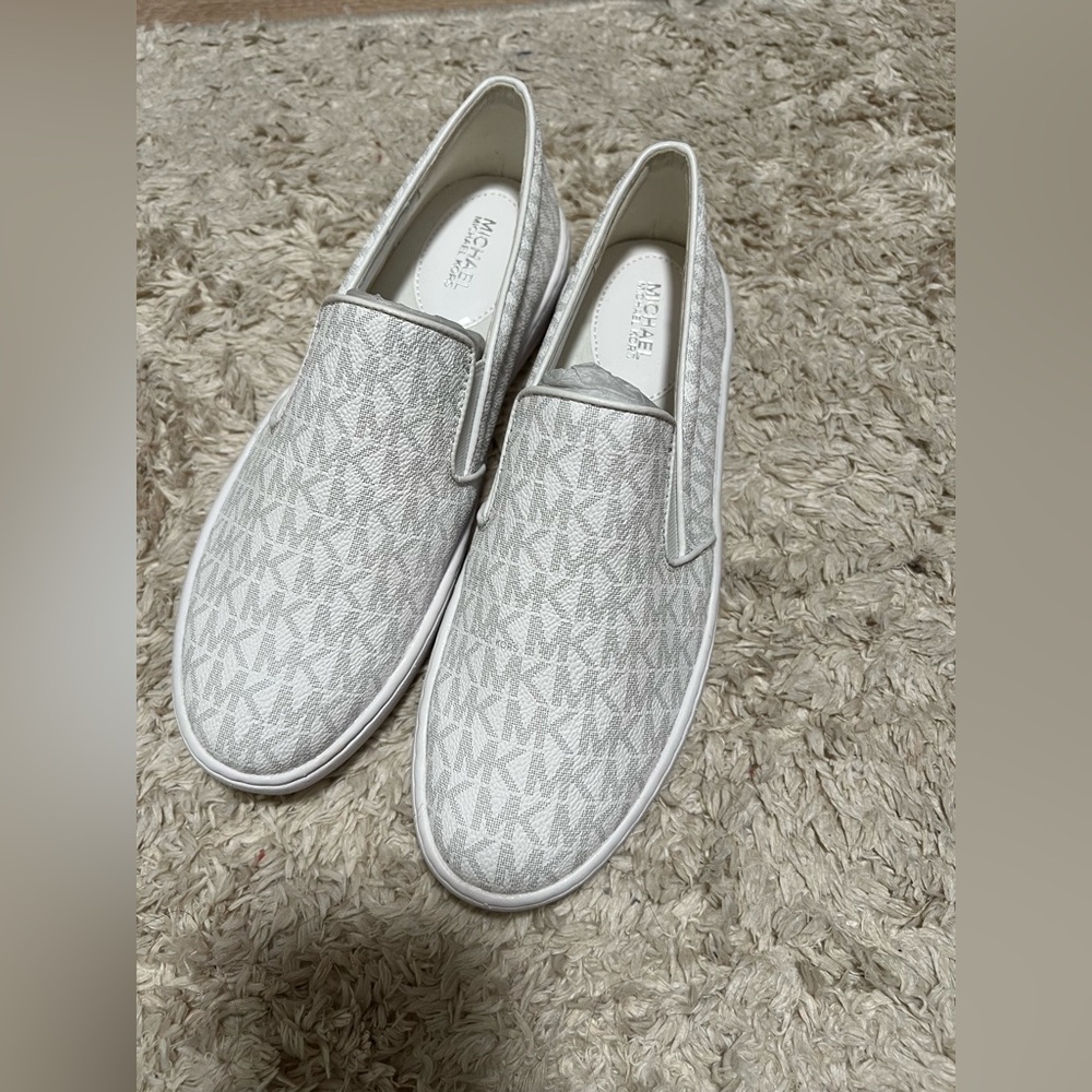 Michael Kors White Monogram Slip-On Sneakers